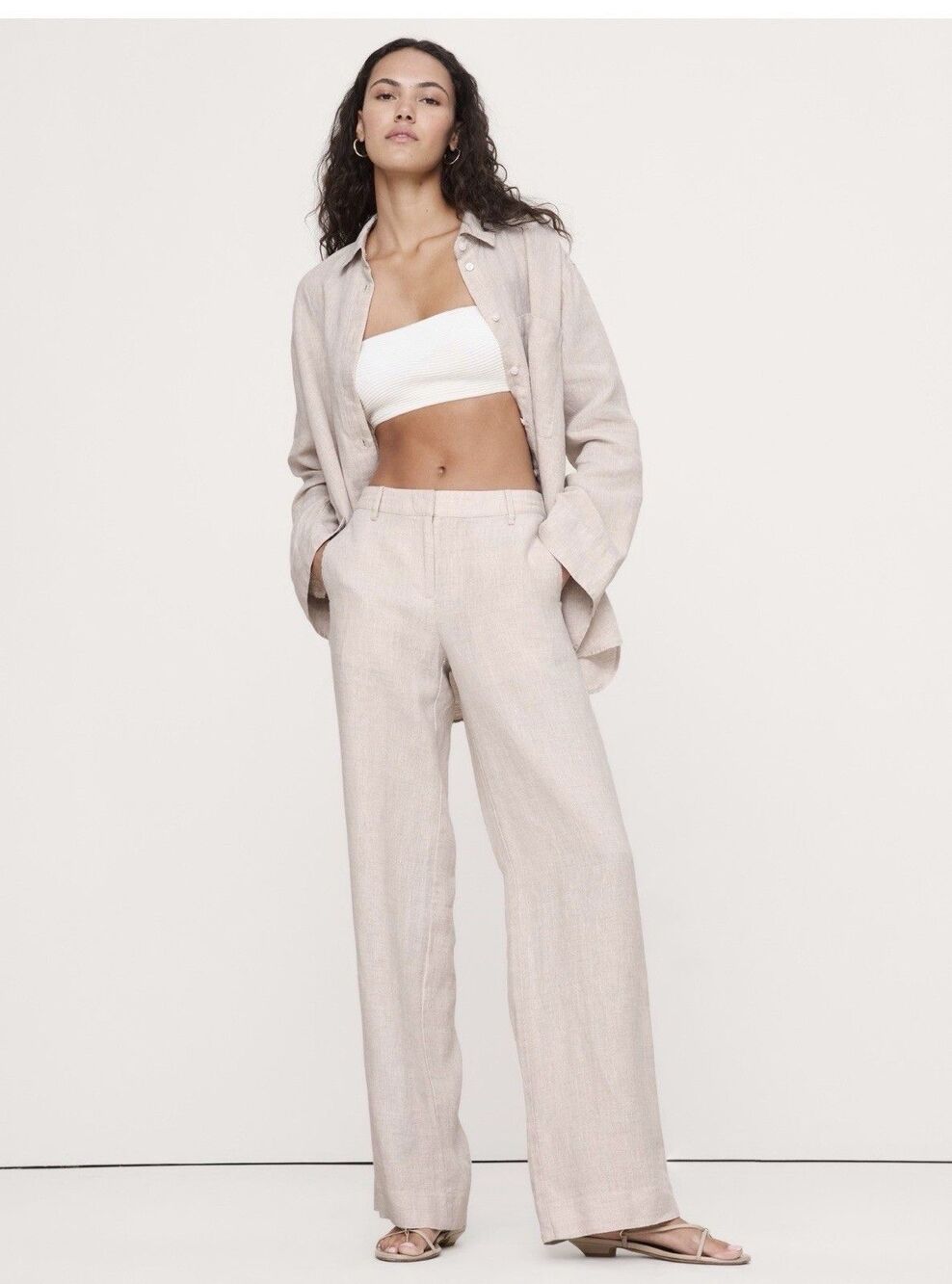 Banana Republic Everyday Wide Leg Linen Pant Natural #892686